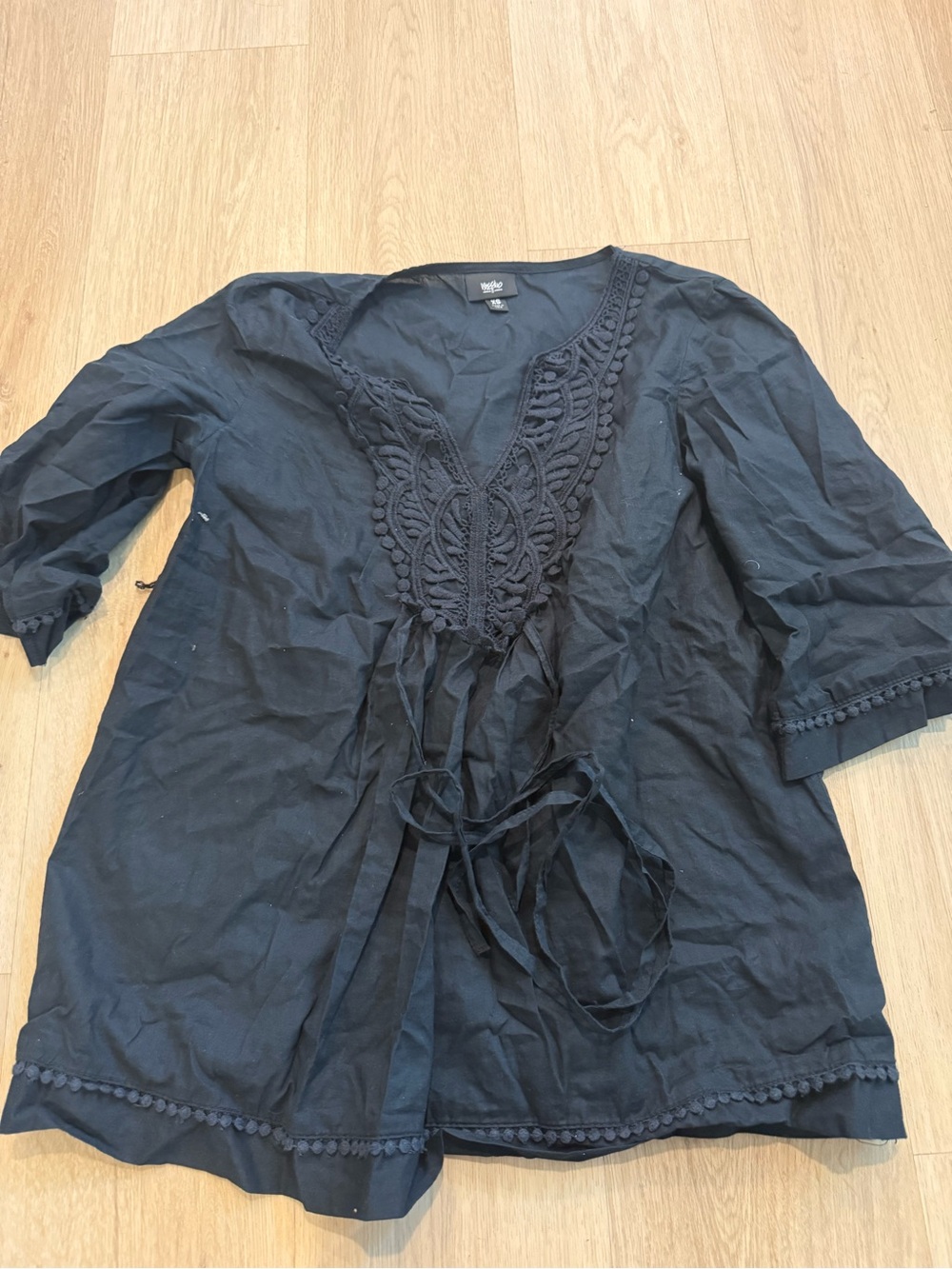 Mossimo Black Crochet V-Neck Tie-Front Tunic